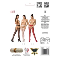Еротичні колготки-бодістокінги Passion S025 One Size, Red, імітація ажурних панчішок з пояском — Переглянути зображення 5