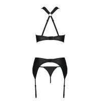 Сітчастий набір з візерунком Passion HIMA SET L/XL, Black, бюстгальтер, трусики, пояс для панчіх — Переглянути зображення 4