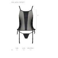 Сітчастий корсет з люверсами та знімними пажами Passion MALWIA CORSET S/M, black, екошкіра, стрінги — Переглянути зображення 7