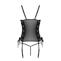 Сітчастий корсет з люверсами та знімними пажами Passion MALWIA CORSET S/M, black, екошкіра, стрінги — Переглянути зображення 9