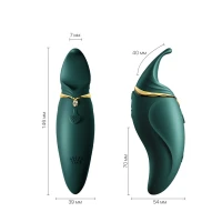 Вібратор 2в1 з язичком Zalo — Hero Jewel Green, кристал Swarovski — Переглянути зображення 2