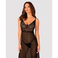 Напівпрозора довга сорочка Obsessive Estiqua chemise M/L, чорний, асиметричний крій — Переглянути зображення 1
