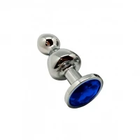 Металева анальна пробка Wooomy Lollypop Double Ball Metal Plug Blue S, діаметр 2,8см, довжина 8,5см — Переглянути зображення 1