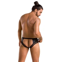 Чоловічі труси з ланцюжком Passion 030 SLIP TOM XXL/XXXL Black, екошкіра, відкриті сідниці — Переглянути зображення 4