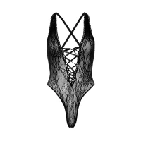 Мереживне боді Leg Avenue Floral lace thong teddy Black, шнурівка на грудях, one size — Переглянути зображення 6