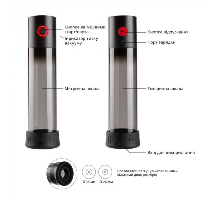 Автоматическая вакуумная помпа Otouch MACHO WORK 1, 2 кольца 26 мм и 36 мм, LED-индикатор, до 20 см