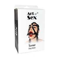 Кляп-маска з силіконовим кільцем Art of Sex - Tamer, Натуральна шкіра, колір Чорний — Переглянути зображення 3