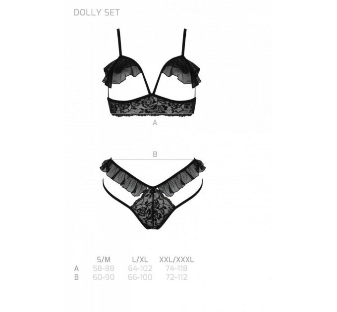 Еротичний комплект Passion DOLLY SET, S/M, black, з відкритими чашками
