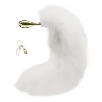 Металева анальна пробка з хутряним хвостом LOCKINK SEVANDA White Fox-Tail Anal Rose-shape Plug — Переглянути зображення 4