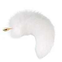 Металева анальна пробка з хутряним хвостом LOCKINK SEVANDA White Fox-Tail Anal Rose-shape Plug — Переглянути зображення 2