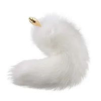 Металева анальна пробка з хутряним хвостом LOCKINK SEVANDA White Fox-Tail Anal Rose-shape Plug — Переглянути зображення 3