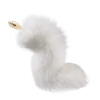 Металева анальна пробка з хутряним хвостом LOCKINK SEVANDA White Fox-Tail Anal Rose-shape Plug — Переглянути зображення 1