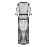 Пеньюар Obsessive Estiqua peignoir, M/L, чорний, прозорий, на поясі, довжина до щиколоток