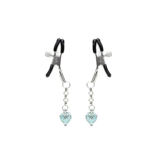 Затискачі для сосків із сердечком Liebe Seele Glow-in-dark Nipple Clamps Light Blue, світяться в темряві
