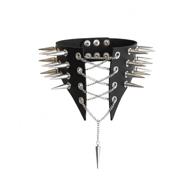 Чокер-комір з шипами Art of Sex - Ariadne, натуральна шкіра, колір чорний, XS-M