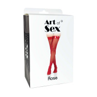 Панчохи в дрібну сітку з лакованою коронкою Art of Sex - Rose, колір чорний, L — Переглянути зображення 3