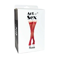Панчохи в дрібну сітку з лакованою коронкою Art of Sex - Rose, колір чорний, L — Переглянути зображення 3