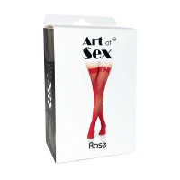 Панчохи в дрібну сітку з лакованою коронкою Art of Sex - Rose, колір чорний, М — Переглянути зображення 4