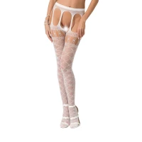 Еротичні колготки-бодістокінги Passion S025 One Size, White, імітація ажурних панчішок з пояском — Переглянути зображення 1