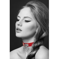 Чокер з кільцем для повідця Bijoux Pour Toi - FETISH Red, екошкіра — Переглянути зображення 1