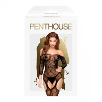 Бодістокінг з відкритими плечима та флористично-геометричним орнаментом Penthouse - Top-Notch Black — Переглянути зображення 3