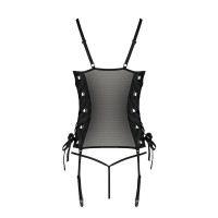 Сетчатый корсет с люверсами и съемными пажами Passion MALWIA CORSET 2XL/3XL black, эко-кожа, стринги