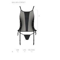 Сітчастий корсет з люверсами і знімними пажами Passion MALWIA CORSET 2XL/3XL black екошкіра, стрінги — Переглянути зображення 7