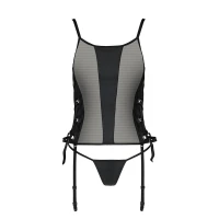 Сітчастий корсет з люверсами і знімними пажами Passion MALWIA CORSET 2XL/3XL black екошкіра, стрінги — Переглянути зображення 5
