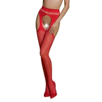 Еротичні колготки-бодістокінг Passion ECO S002 red, з доступом, геометричне плетіння — Переглянути зображення 1