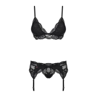 Мереживний комплект білизни Obsessive 810-SEG-1 L/XL Black, бюстгальтер, стрінги, пояс для панчіх — Переглянути зображення 5