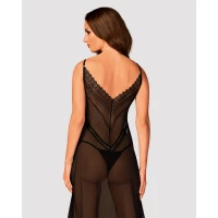 Напівпрозора довга сорочка Obsessive Estiqua chemise XL/2XL, чорний, асиметричний крій — Просмотреть изображение 2
