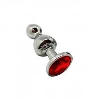 Металева анальна пробка Wooomy Lollypop Double Ball Metal Plug Red S, діам. 2,8 см, довжина 8,5 см — Переглянути зображення 1