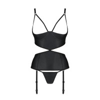 Корсет с открытой грудью Passion JANNIES CORSET L/XL black, стринги в наборе