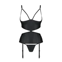 Корсет з відкритими грудьми Passion JANNIES CORSET L/XL black, стрінги в наборі — Переглянути зображення 3