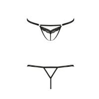 Відверті трусики-стрепи з мереживом Passion Exclusive SOLON THONG XXL/XXXL, black — Переглянути зображення 3