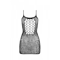 Ажурна мінісукня на тонких бретелях Passion BS096 One Size, black, плетіння на грудях — Переглянути зображення 3