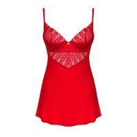 Пеньюар Obsessive Ingridia chemise & thong M/L, красный, сорочка, стринги