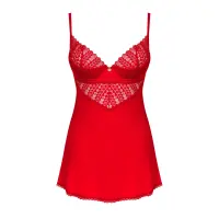 Пеньюар Obsessive Ingridia chemise &amp; thong M/L, червоний, сорочка, стрінги — Переглянути зображення 3