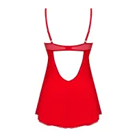 Пеньюар Obsessive Ingridia chemise &amp; thong M/L, червоний, сорочка, стрінги — Переглянути зображення 4