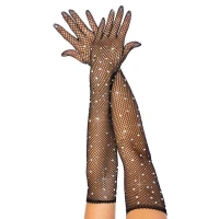 Довгі сітчасті рукавички Leg Avenue Rhinestone opera length gloves, з камінням, One Size — Переглянути зображення 1