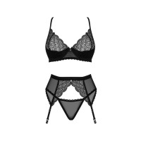 Комплект Obsessive Chemeris 3-pcs set XL/2XL, стринги, пояс для чулок, бюстгальтер