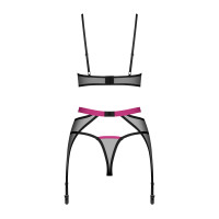 Комплект Obsessive Novenes 3-pcs set, M/L, прозрачный лиф на косточках, стринги, пояс