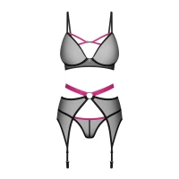 Комплект Obsessive Novenes 3-pcs set, M/L, прозорий ліф на кісточках, стрінги, пояс — Просмотреть изображение 4