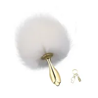 Металева анальна пробка — кролячий хвіст LOCKINK SEVANDA White Bunny-Tail Anal Rose-shape Plug — Переглянути зображення 1