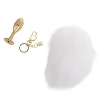 Металева анальна пробка — кролячий хвіст LOCKINK SEVANDA White Bunny-Tail Anal Rose-shape Plug — Переглянути зображення 3