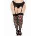 Панчохи Leg Avenue Wild rose net thigh highs, 1X/2X, чорні, широка резинка, малюнок-троянди