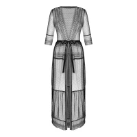 Пеньюар Obsessive Estiqua peignoir, XL/2XL, чорний, прозорий, на поясі, довжина до щиколоток — Переглянути зображення 3