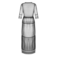 Пеньюар Obsessive Estiqua peignoir, XL/2XL, чорний, прозорий, на поясі, довжина до щиколоток — Переглянути зображення 4