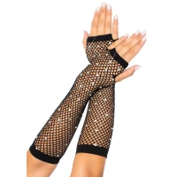 Мітенки зі стразами Leg Avenue Rhinestone Fishnet Arm Warmers Black, One Size — Переглянути зображення 1