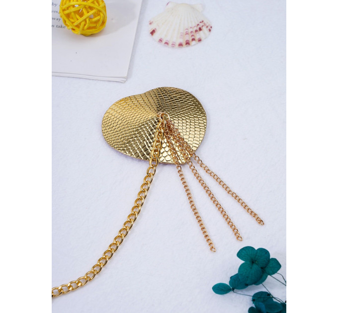 Пестис-сердечка з пензликами та чокером JSY Nipple Sticker RT236114 Golden